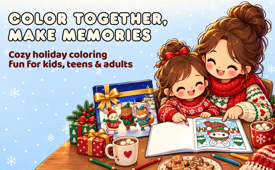 Cozy Winter Wonderland — colored pages and book preview